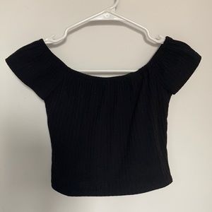 Ribbed off-shoulder elegant crop top, stretch XS